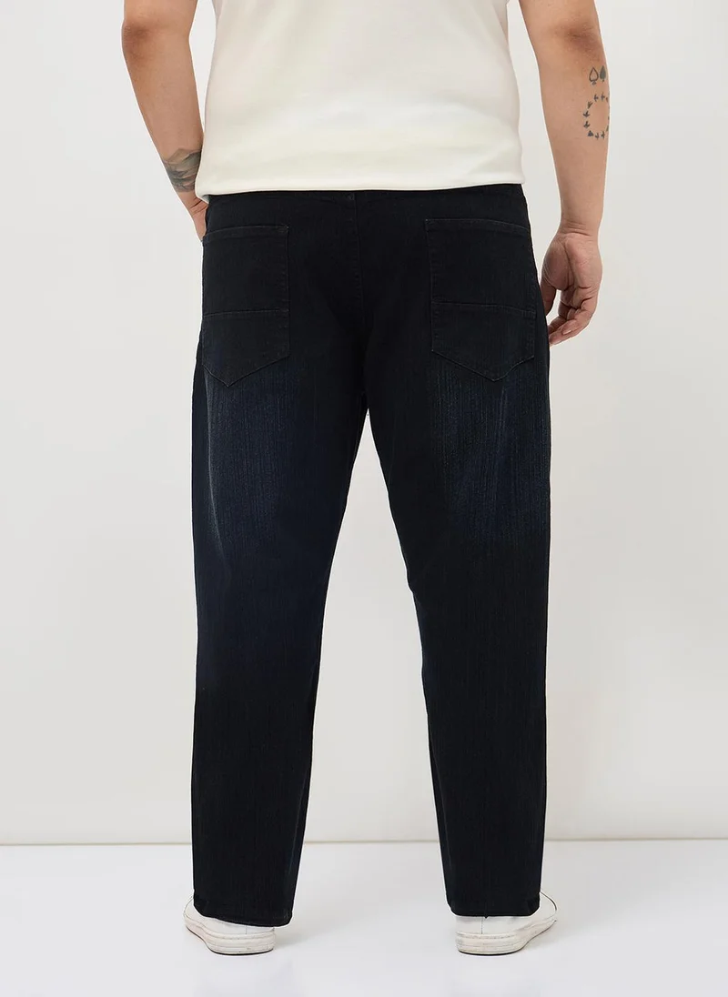 Urbano Fashion  Urbano Plus Men's Black Straight Fit Washed Denim Jeans Stretchable for Men | Best Price UAE